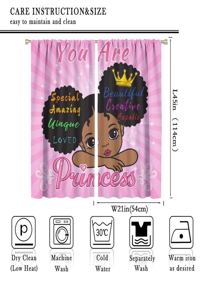 LOMADIA African American Kids Curtain, Afro Black Girls Princess Window Treatments Curtains for Nursery, Pink Cute Girl Style 2 Panels Drapes for Girl Bedroom Children's Room Decor 42x45in - Image 2